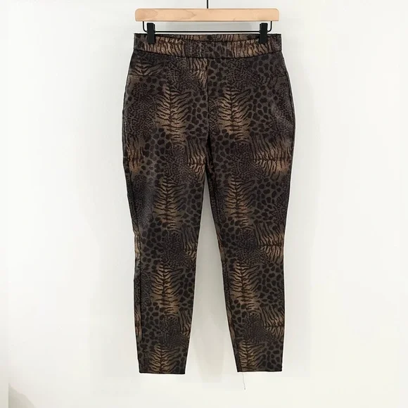 Joseph Ribkoff Iridescent Animal Print Slimming Pants Brown & Black Size 6 - Picture 2 of 6